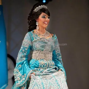 Qatar Bridal <b>Girl</b> Caftan Dress Blue Colour With White Luxury Machine Embroidery and Shiny Beads Work High Demand Caftan - Product Image 1