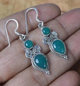 Green <b>Onyx</b> Sterling Silver Hook <b>Earrings</b> Handmade Elegant Gemstone Jewelry Gift For Women - Product Image 4