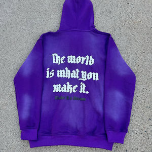 เสื้อฮู้ดดี้และกางเกงวอร์มผ้าฝ้าย 100% หนัก 500 กรัม ทรงโอเวอร์ไซส์ ชุดวอร์มฤดูหนาว แห้งเร็ว กันยับ ผ้าฟลีซ สีซีดแบบโดนแดด สไตล์ดิสเทรส รับสกรีนโลโก้ - Product Image 4