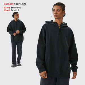 Sudadera con capucha de invierno de algodón 100% de 450GSM, forro polar, con cremallera de 1/4, oversize, unisex, estilo urbano, vintage, lisa, personalizable, bordada, al por mayor - Product Image 2