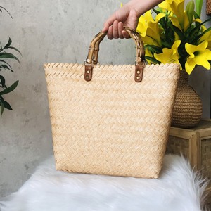 ปรับแต่งถุงพลาสติกสีที่มีการจัดการไม้ Tote Bag Shop Bag แฮนด์เมดจากเวียดนาม - Product Image 1