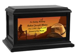 โกศบรรจุอัฐิทรงคาวบอย พระอาทิตย์ตกดิน ทำด้วยมือ โกศไม้ขนาดเล็กสำหรับใส่เถ้ากระดูก ผู้ใหญ่ ชาย หญิง เถ้ากระดูกจำนวนมาก โกศสำหรับผู้ชาย - Product Image 2