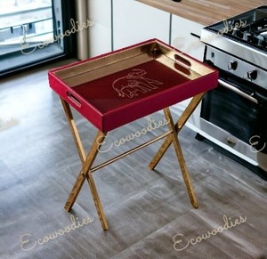 Bamboo Eco-Friendly Cherry Red Butler Tray <b>Table</b> <b>Adjustable</b> Wooden Breakfast Bed Coffee <b>Table</b> Handles Foldable <b>Legs</b> for Bathroom - Product Image 2