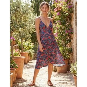 Nouvelle Collection – Robe Bohème Décontractée pour Femme, Imprimée, en Rayonne Tissée, Col en V, Sans Manches, Style Vintage Doux, Taille Naturelle, Écoresponsable, Idéale Automne-Printemps et Plage - Product Image 1