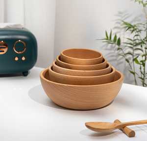 Saladier en bois de hêtre écologique, léger, rond, technique polie, pour les fêtes d'enfants - Product Image 4