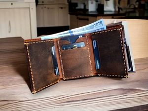 LTW-0039 hommes Vintage portefeuille à trois volets en cuir véritable porte-monnaie porte-monnaie fermeture ouverte antivol porte-carte de crédit - Product Image 6