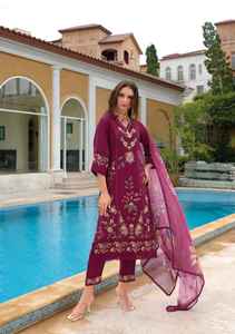 Kurti visqueux pur de qualité indienne avec pantalon et Dupatta fantaisie troisième main ennuyeux accessoire travail pour adultes - Product Image 4