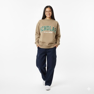 Sudadera Deportiva de Forro Polar con Cuello Alto, Diseño Personalizado, Alta Calidad, Invierno, Lisa, Teñida, Holgada, Informal, para Mujer, con Logotipo Frontal - Product Image 1