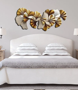 Décoration murale en métal abstrait or et sarcelle, tenture murale en métal multi-disques avec motifs d'éventail en détresse, à prix de gros. - Product Image 3