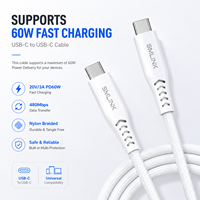 Câble de données haute vitesse Smilelink SML-C2C60W 60W 3A à charge rapide USB 2.0 Type-C vers Type-C 1,5 m en nylon tressé avec conducteurs en cuivre étamé pour USB-C