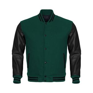 Vestes universitaires pour hommes, veste en molleton décontractée, veste de baseball printemps-automne, coupe ajustée, manches longues, veste bomber en coton (vert, taille moyenne) - Product Image 1