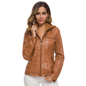 Classic Leather <b>Jackets</b> for Ladies Autumn <b>Women</b> Hooded <b>Zipper</b> <b>Jacket</b> Blank Work <b>Jackets</b> - Product Image 3