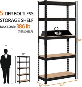 Estanterías Metálicas de 5 Niveles, Ajustables, de MDF, Resistentes, Ligeras, de Fácil Montaje sin Tornillos, para Almacenamiento en Garajes y Hogares - Product Image 2