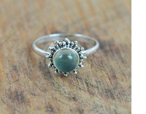 Anillo de flor de forma redonda de Prehnita verde, joyería hecha a mano de piedras preciosas naturales de Plata de Ley 925 para mujer - Product Image 2