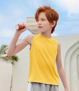 Débardeur jaune uni pour enfants, garçons, sans manches, col rond, débardeur pour enfants, singlet, hauts de sport de plein air pour enfants, garçons - Product Image 2