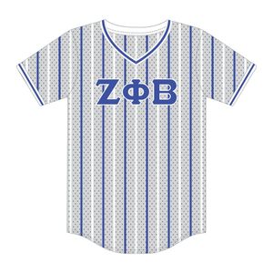 Zeta Phi Beta gris pull à fines rayures maillot de Baseball 100% polyester maille sororité vêtements col en V t-shirt brodé Applique - Product Image 2