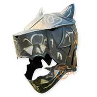 Casque médiéval Wolf Armor en fer moulé sous pression, élégamment sculpté avec accents en laiton, placage nickel noir, portable et fonctionnel