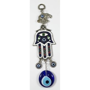 Turkish Glass Evil Eyes Wall Ornament - Hamsa - Hand of Fatima - Metal Ornament - Product Image 1