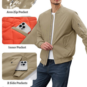 Blouson d'aviateur avec fermeture pour hommes Veste avec logo personnalisé OEM pour hommes Vestes pour hommes Logo avec fermeture à glissière avant Manches longues Poignets élastiques - Product Image 3