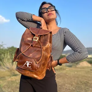 New Handmade Genuine Crunch Leather Backpack Vintage Style Unisex Multi Uses Backpack Rucksack Travel Backpack For Men And Women