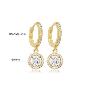 Pendientes colgantes turcos hechos a mano, abalorio de piedra CZ de forma redonda en plata de ley 925 para Joyería Fina al por mayor - Product Image 2