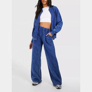 Sweat-shirt deux pièces personnalisé en éponge française pour femmes survêtement en coton délavé au soleil imprimé grande taille Style tendance - Product Image 1