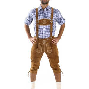 กางเกงขาสั้นหนังแท้สไตล์บาวาเรียลำลองสำหรับทุกเพศกางเกงขาสั้นยาวถึงเข่ามีกระเป๋ากลางเอวออกแบบปักตามสั่ง - Product Image 3