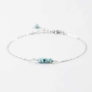 Pulsera de cadena de plata fina hecha a mano de Plata de Ley 925 sólida, regalo de compromiso Larimar de piedras preciosas, pulsera de sello 925, fiesta, boda - Product Image 2