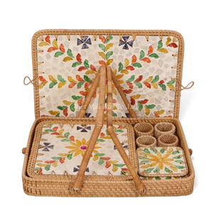 Ensemble de table à manger en nacre artisanale avec sous-verre et anneau de serviette en incrustation de coquillages, décoration de luxe en provenance du Vietnam - Product Image 4