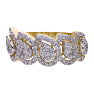 Anillo de Oro Amarillo de 14K con Baño de Rodio y Diamantes Naturales Agrupados, Diseño Elegante de Halo en Forma de Lágrima para Mujer - Product Image 1