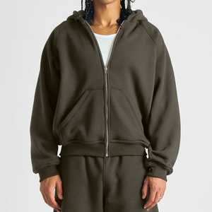 Haute qualité 100% coton jambe droite Joggers hommes survêtement fabricant Boxy blanc Baggy Zip up hommes survêtements à capuche ensemble - Product Image 2