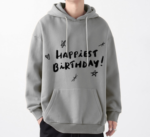 Sweat à capuche unisexe imprimé « Happy Birthday », coupe oversize en coton French Terry, décontracté, pour l'automne, avec poche avant - Product Image 5