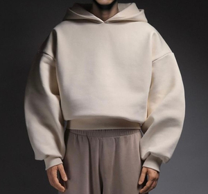 Hombres Crop Top Sudadera con capucha de algodón de felpa francesa de gran tamaño en relieve Logo Street Wear Sudadera con capucha sin cordón - Product Image 3