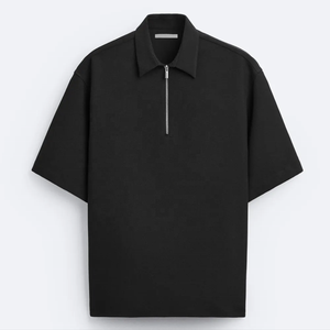 เสื้อโปโลผ้าฝ้าย100% สำหรับผู้ชายระบายอากาศได้ดีเพรียวบางมีซิปคอปกพิมพ์ลายสีพื้นแขนสั้น - Product Image 1