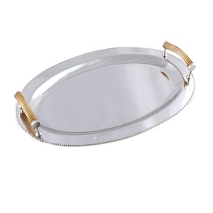 Plateau de service et plat ronds faits à la main avec poignée pour fournitures d'hôtel plateau de service alimentaire unique en acier inoxydable pour la maison et le restaurant - Product Image 2