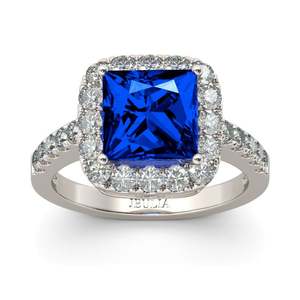 Bague Jeulia Halo en argent sterling plaqué or 18 carats avec zircon taille princesse - Product Image 1