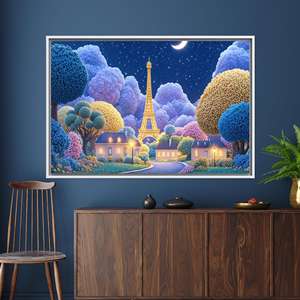 Impresión en lienzo de Paris Dreamscape: elegante decoración de fantasía con la Torre Eiffel, 1 pieza: con marco blanco - Product Image 1