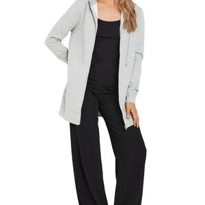 Veste à capuche longue zippée pour femme, sweat-shirt décontracté en molleton de coton avec poches, manteau léger pour l'automne et l'hiver - Product Image 1