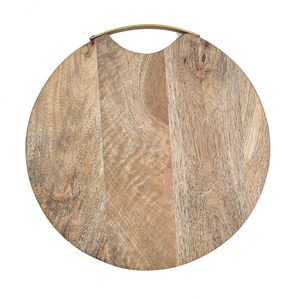 Natural <b>Wood</b> Round Shape Chopping <b>Block</b> with Metal Handle for Food Usage Supplied by Indian Manufacturer - Product Image 1