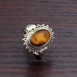 Anillo bohemio de Plata de Ley 925, piedra de ojo de tigre Natural hecha a mano, ajuste de bisel de corte ovalado, joyería clásica para fiesta de boda - Product Image 1