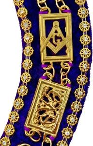 Masonic Regalia Grand Lodge Chain Collar Golden Chain with <b>Purple</b> Backing Golden Rhinstones - Product Image 3
