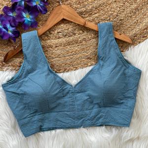 Kant-En-Klare Gestikte Etnische V-Hals Blouse Mouwloze Indiase Feestkleding Kantha Zijden Sari Bijpassende Effen Casual Groothandel India