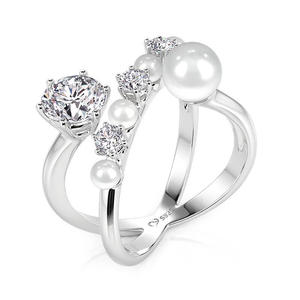 Anillo de Eternidad Jeulia con Perlas de Corte Redondo y Baño de Oro Rosa para Mujer - Product Image 2