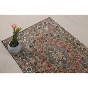 Turkish Rug 0.3x4.8 ft, <b>Brown</b> Pink Polka dot <b>Wool</b> Vintage Rug - Product Image 5