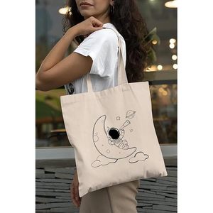 Nova Astronaut Moon Cotton Tote <b>Bags</b> Handle Durable Recyclable Heat Transfer Screen Cartoon Letter <b>Medium</b> for Advertising - Product Image 5