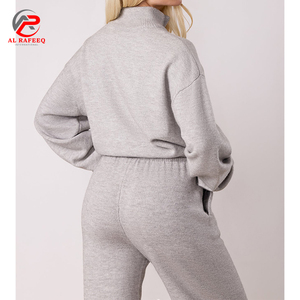 ชุดวอร์ม2ชิ้นสำหรับผู้หญิงชุดวอร์มเสื้อวอร์มแบบรูดซิปและกางเกงเลานจ์พร้อมโลโก้ที่กำหนดเอง - Product Image 3