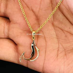 Pendentif poisson en diamant naturel en or massif 14 carats. - Product Image 5