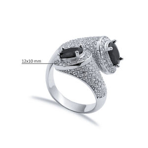 แหวนเงินประดับเพชร CZ ทรงวงรีสองด้านแหวนเงินปรับได้ทำด้วยมือเครื่องประดับเงินสเตอร์ลิง925 - Product Image 2