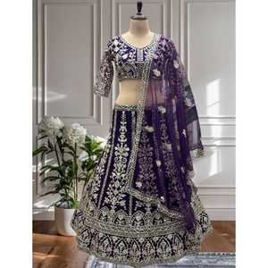 NUEVO LEHENGA CHOLI DE MODA PARA FIESTAS Y BODAS, TELA DE MALLA, BORDADO, DISEÑO DE LENTEJUELAS, TRABAJO DE CODIFICACIÓN, SECADO RÁPIDO - Product Image 1