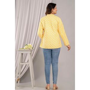 เสื้อแจ็คเก็ตผ้าฝ้ายน้ำหนักเบาสำหรับผู้หญิง สีเหลือง ลายพิมพ์-SHKL1023 - Product Image 2